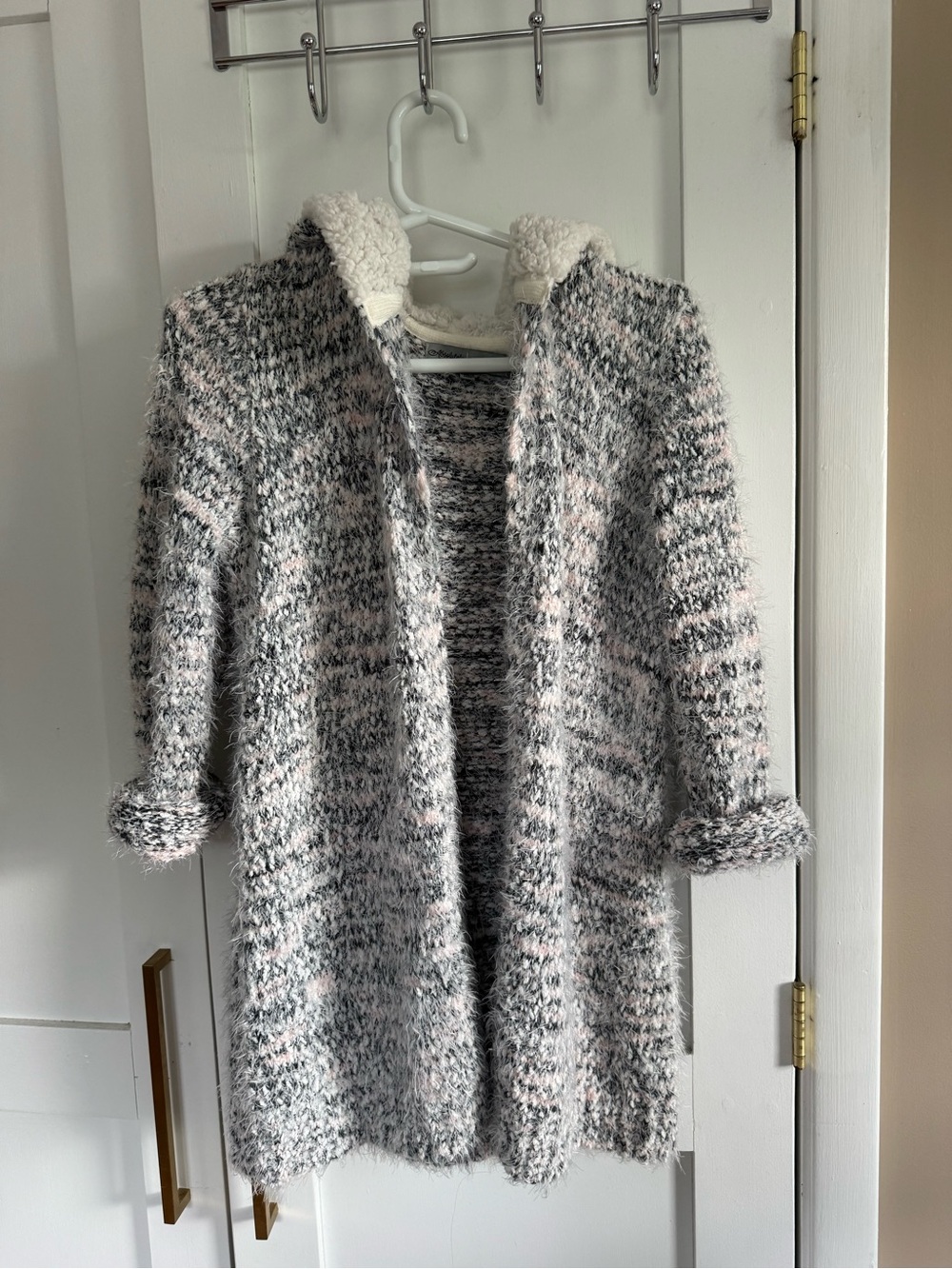 Absolutely Famous Gray and Blush Teddy Long Open-Front Jacket